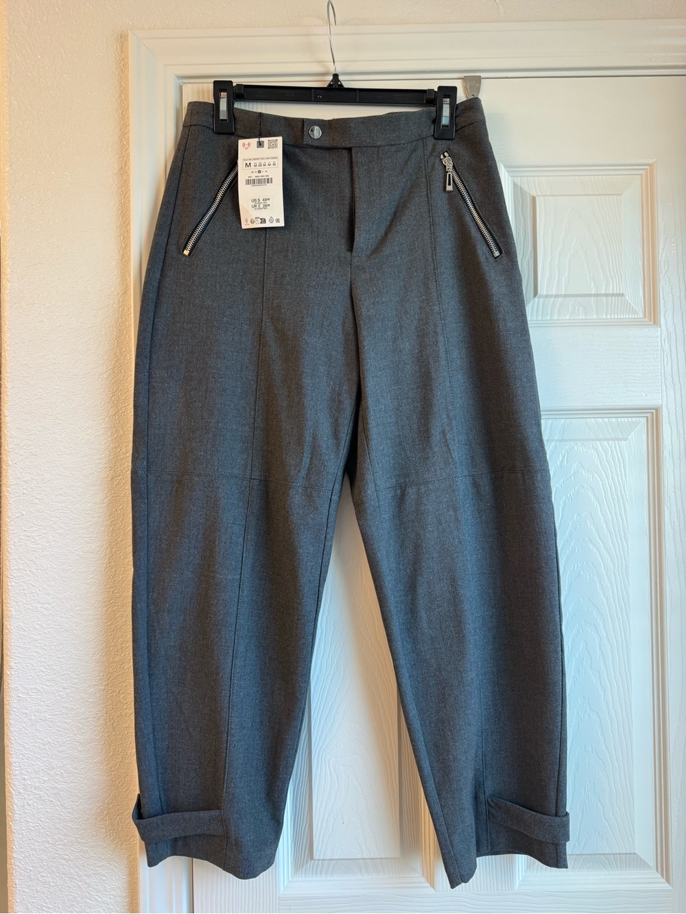 Zara Gray Cropped Trousers with Zip Pocket Detail